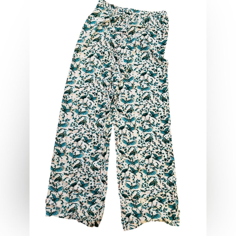 Anthropologie Onia "Mila" Crane Bird Print Wide Leg boho costal Pants resortwear - Picture 7 of 7